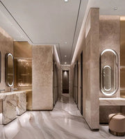 Sculpted Elegance – Marble-Centric Corporate Restroom Lounge
