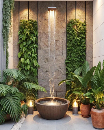 Zen Courtyard with Vertical Greenery and Fountain Focal Point