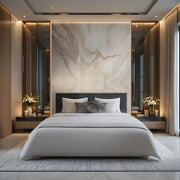 Ultra-Luxury Guest Bedroom Design with Marble Accent Wall and Ambient Lighting