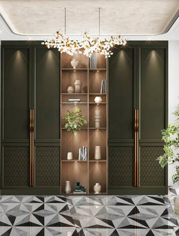 Luxe Swing Wardrobe - Central Display & Metallic Detailing