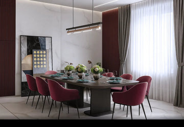 Premium Modern Dining Room Design with Artistic Wall Decor and Sleek Lighting