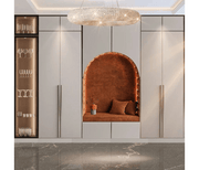 Door Modern Wardrobe With Built-In Alcove Seating and Display Cabinet