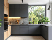 Scandinavian Minimalist U-Shaped Kitchen with Garden View