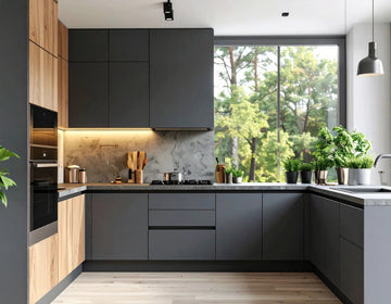 Scandinavian Minimalist U-Shaped Kitchen with Garden View