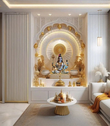 Regal Shiva Mandir with Gold Accents & Divine Dome Backdrop
