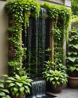 Tropical Courtyard Waterfall with Vertical Garden Harmony