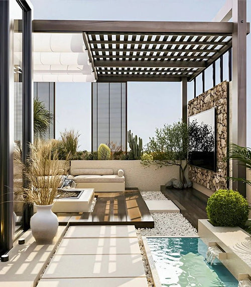 Contemporary Rooftop Oasis with Natural Textures