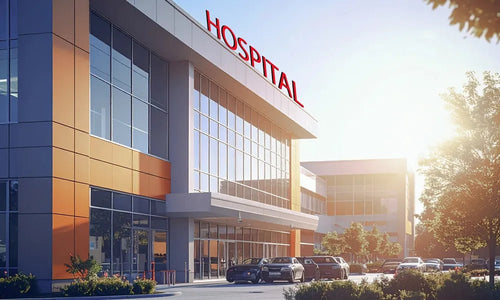 Sunlit Low-Rise Hospital with Dual-Tone ACP and Full-Glazed Frontage