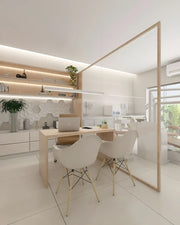 Transparent Partitioned Doctor’s Cabin with Soft Natural Tones