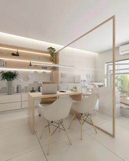 Transparent Partitioned Doctor’s Cabin with Soft Natural Tones