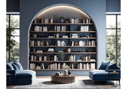 Arched Library Alcove with Twin Blue Velvet  Chaise Lounges