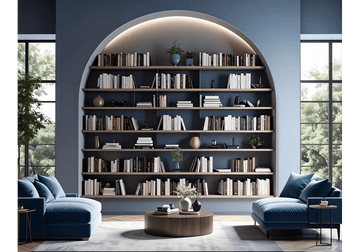 Arched Library Alcove with Twin Blue Velvet  Chaise Lounges
