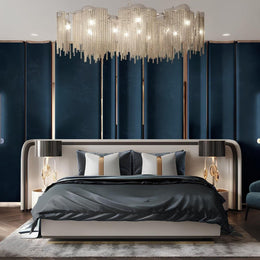A Modern Glam Bedroom in Navy and Gold