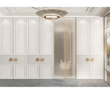 Classic White Panel Wardrobe with Fluted Accents & Textured Glass