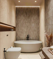 Sculpted Stone Bath Retreat with Organic Curves & Monochrome Earth Tones
