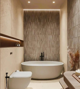 Sculpted Stone Bath Retreat with Organic Curves & Monochrome Earth Tones