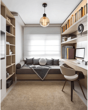 Modern Minimalist Study Room with Integrated Daybed and Neutral Tones