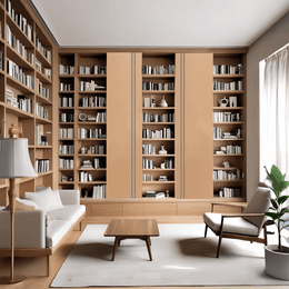 Walled Reading Lounge with Yellow Accent Seating and Backlit Shelves