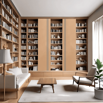 Walled Reading Lounge with Yellow Accent Seating and Backlit Shelves