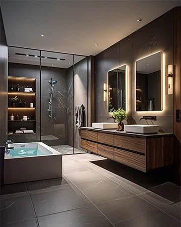 Premium Contemporary Bathroom with Double Vanity & Soaking Tub