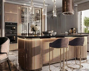 Ultra-Luxury Modern Kitchen with Vertical Fluting, Crystal Lighting & Marble Accents