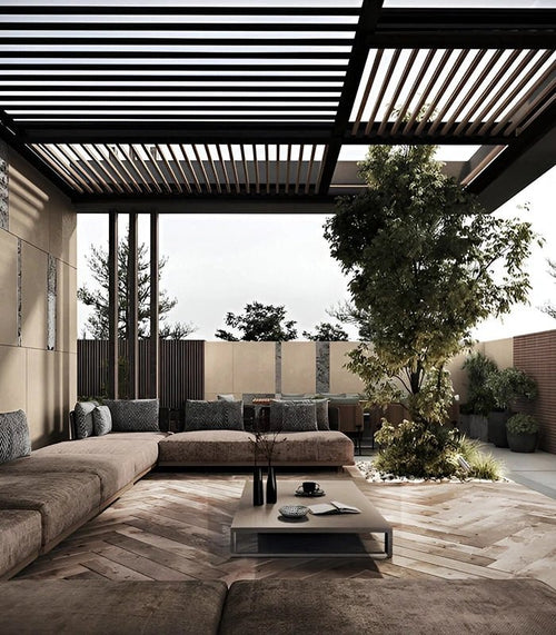 Minimalist Zen Rooftop with Earthy Tones and Natural Harmony