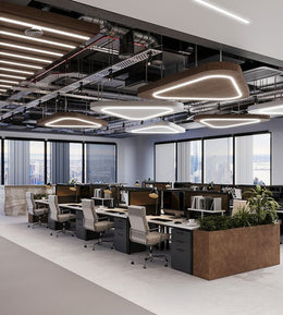 High-Tech Industrial Workspace with Urban Views and Organic Touches