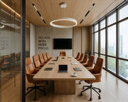 Modern Productivity-Focused Conference Room with Urban Warmth
