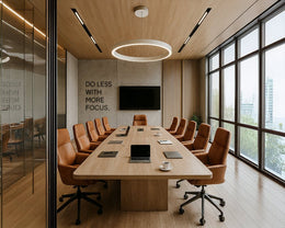 Modern Productivity-Focused Conference Room with Urban Warmth
