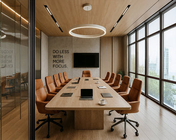 Modern Productivity-Focused Conference Room with Urban Warmth