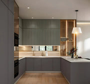 Luxe Contemporary U-Shaped Kitchen with Fluted Elegance