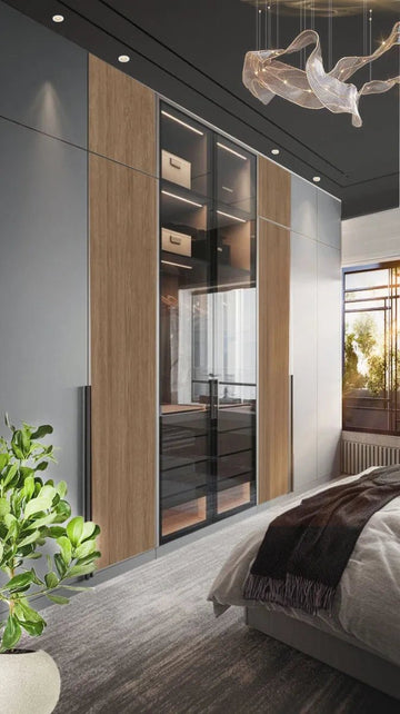 Modern Contemporary 6-Door Wardrobe with Central Glass Display