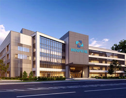 Urban Contemporary Hospital with Balanced Glazing and Prominent Identity Tower