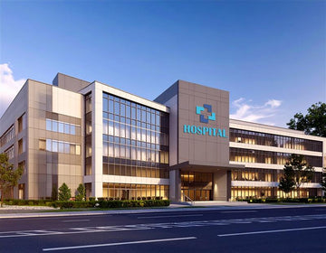 Urban Contemporary Hospital with Balanced Glazing and Prominent Identity Tower
