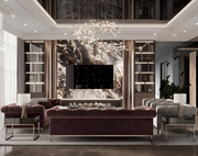 Ultra-Luxury Mirror-Finished Marble TV Wall with Fireline