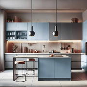 Modern Minimalist Island Kitchen in Misty Grey & Shore Blue