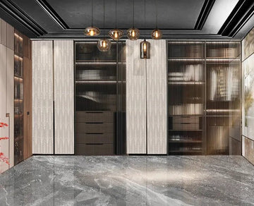 Deco-Inspire Sliding Wardrobe-Fluted Glass, Pattern Matte Panels