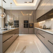Modern Luxe Parallel Kitchen with Island & Reflective Finish