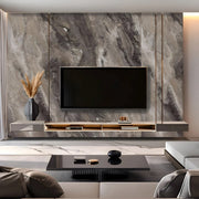 Contemporary Marble Finish TV Wall with Floating Console