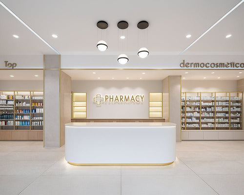 Luxury Concept Pharmacy – Elegant, Minimalist, and Sophisticated Healthcare Space