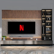 Premium Modern TV Unit Design with Marble and Wooden Slats