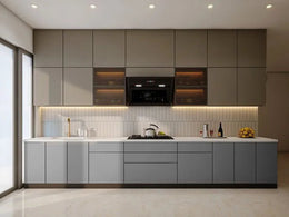 Minimalist Straight Kitchen in Winter Sea & Cappuccino