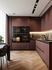 L-Shaped Minimalist Kitchen in Mulberry Matte