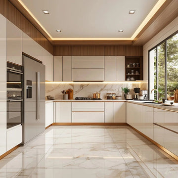 Warm Ivory & Walnut U-Shaped Kitchen