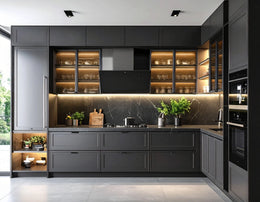 L-Shaped Kitchen with Monochrome Elegance