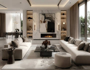 Marble Fire-Wall Elegance with Built-in Display Shelves