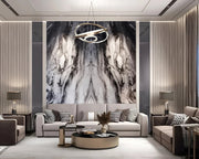 Premium Modern Living Room Design with Abstract Marble Wall and Elegant Lighting