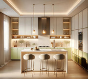 Modern Luxe L-Shaped Kitchen with Island in Prairie Green