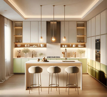 Modern Luxe L-Shaped Kitchen with Island in Prairie Green