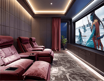 Modern Luxe Home Theatre with Plush Recliners and Ambient Glow